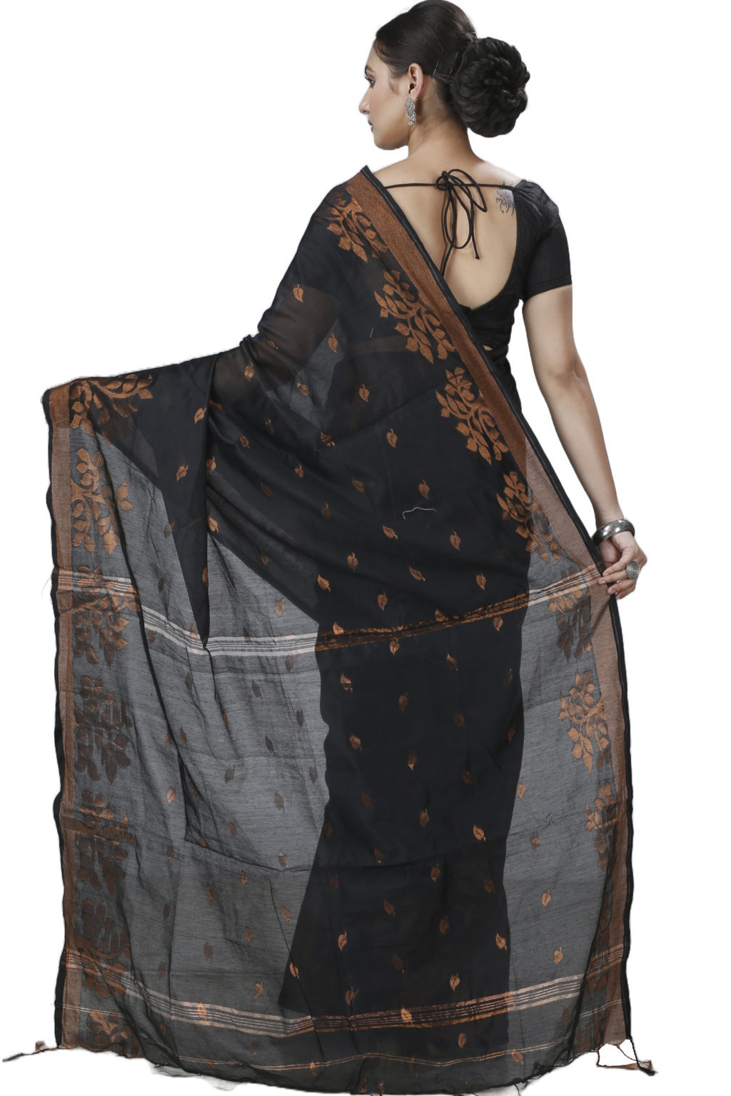 Black Blended Cotton Tina Hand Loom Saree (1212)